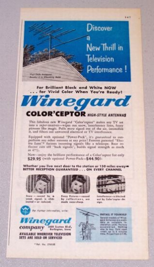 1956 WINEGUARD Color'ceptor High-Style Antenna Print Ad