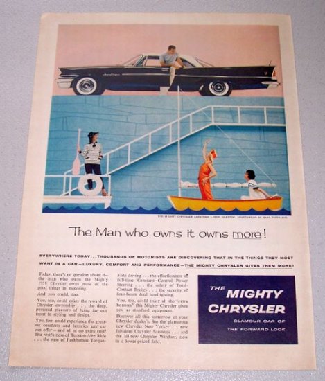 1958 CHRYSLER Saratoga 2DR Hardtop Automobile Color Print Car Ad