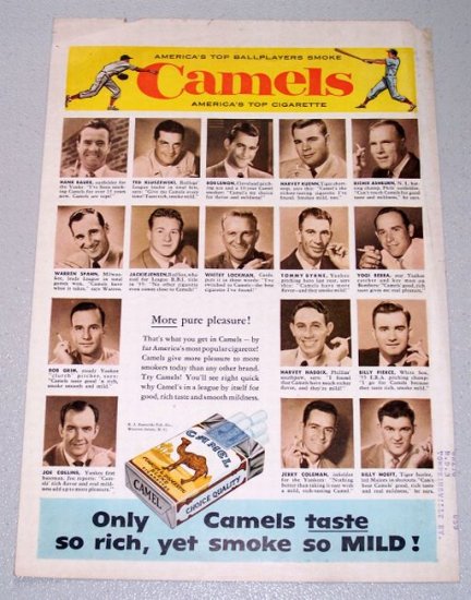 1956 Camel Cigarettes Color Tobacco Print Ad - Top Ballplayers