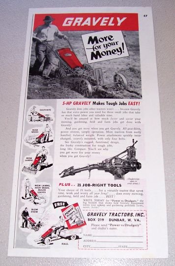 1955 Gravely Cultivator Tiller Print Ad