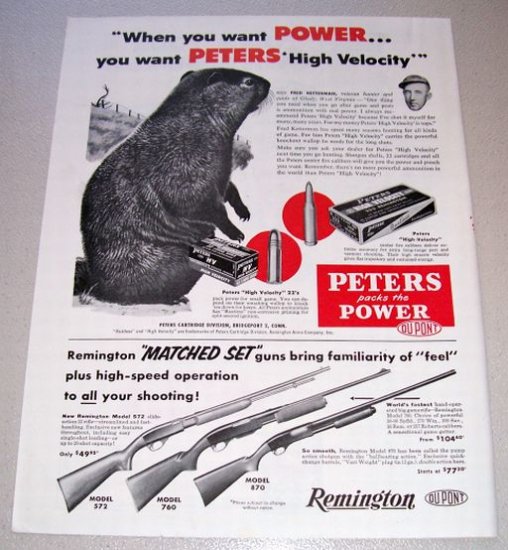 1955 Peters High Velocity 222 Remington Shells Print Ad