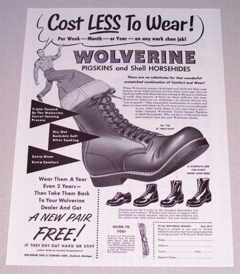 1955 Print Ad Wolverine 8" Field Boots