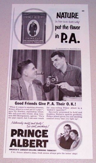 1955 Vintage Print Ad Prince Albert Pipe Tobacco Vick Starkey Bill Montgomery