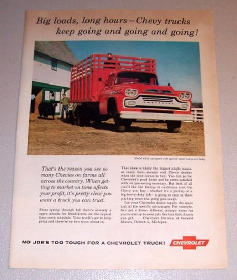 1959 Color Print Ad Chevrolet Model 6503 Stock Grain Body Farm Truck