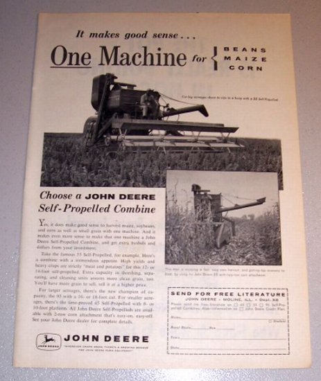 1959 Print Ad John Deere 55 Self Propelled Combine Farming Equipment