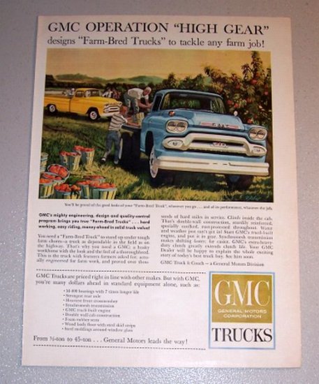 1959 Color Print Ad GMC 300 Farm Pickup Truck Harvesting Art
