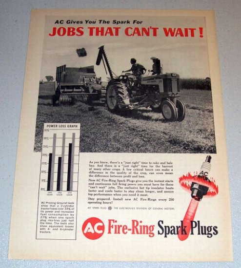 1960 Print Ad AC Spark Plugs John Deere 560 Farm Tractor