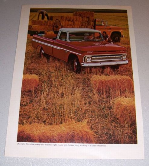 1966 Print 2 Page Ad Chevrolet Fleetside Pickup Truck