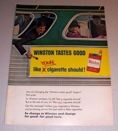 1966 Color Print Ad Winston Cigarettes Tobacco Bus Billboard