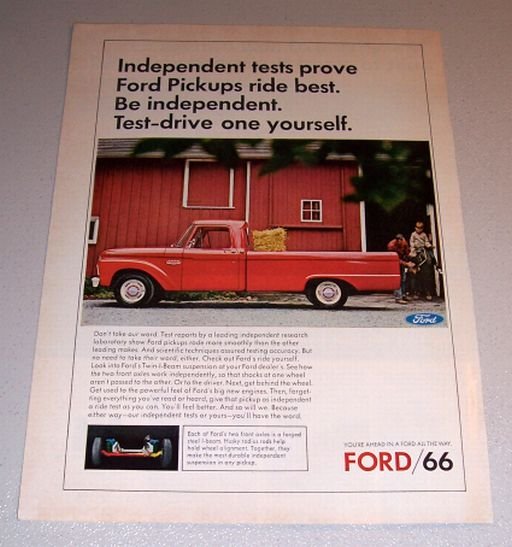1966 Color Print Ad Red Ford Pickup Truck Horse Barn