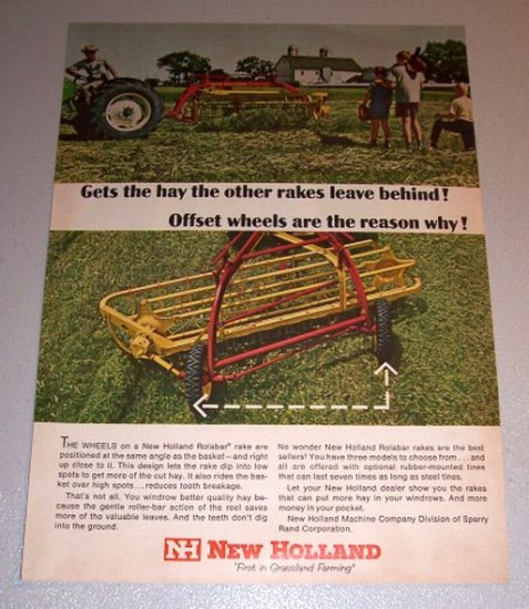 1966 Color Print Ad New Holland Rolabar Hay Rake Farm Implement
