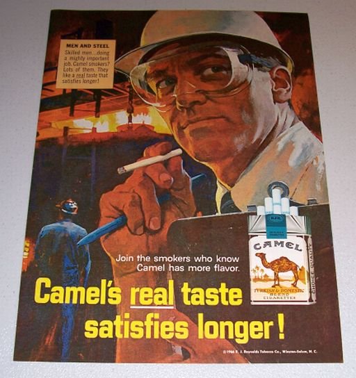 1966 Color Print Art Ad Camel Cigarettes Tobacco Men and Steel