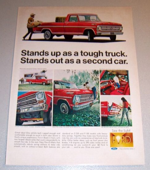 1968 Color Print Ad Red Ford Pickup Truck