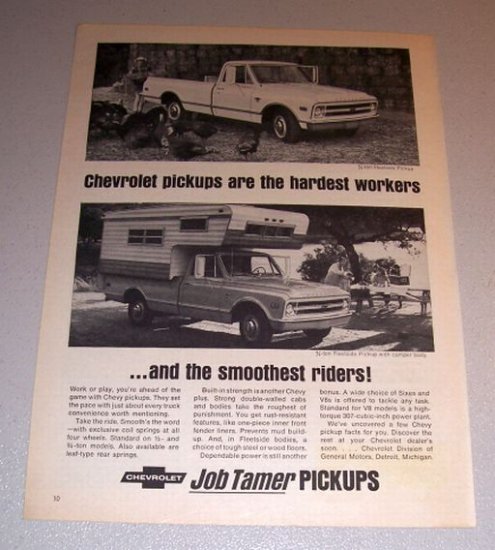 1968 Print Ad Chevrolet 3/4 Ton Fleetside Pickup Trucks