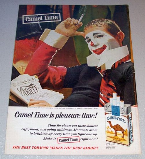 1964 Color Print Ad Camel Cigarettes Tobacco Clown Entertainer