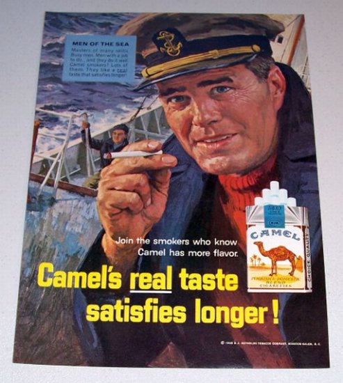 1965 Camel Cigarettes Color Print Art Ad Men Of The Sea