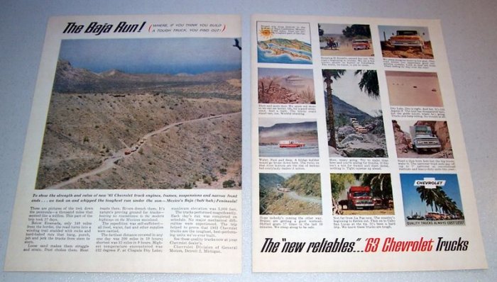 1963 Chevrolet Trucks Mexico Baja Peninsula 2 Page Color Print Ad - The Baja Run