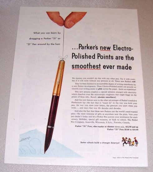 1953 Color Print Ad Parker Fountain Pens