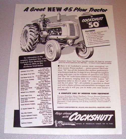 1953 Print Ad Cockshutt 50 Farm Plow Tractor