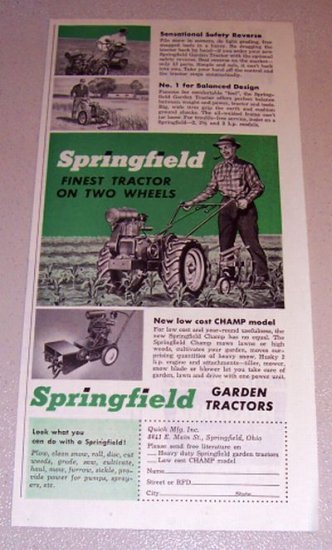 1954 Print Ad Springfield Garden Tractor