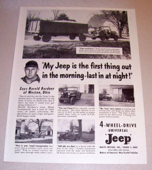 1954 Print Ad 4 Wheel Drive Universal Jeep Harold Border Weston Ohio