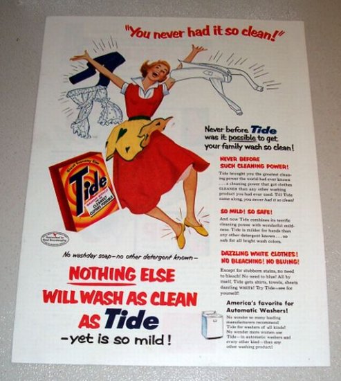 1954 Tide Detergent Color Art Print Ad
