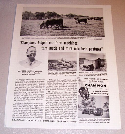 1954 Print Ad Champion Spark Plugs Reed Whittle Emerald Florida