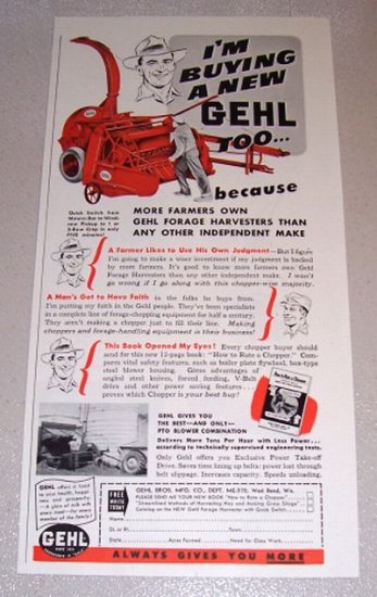 1954 Gehl Forage Harvester Farm Implement Print Ad
