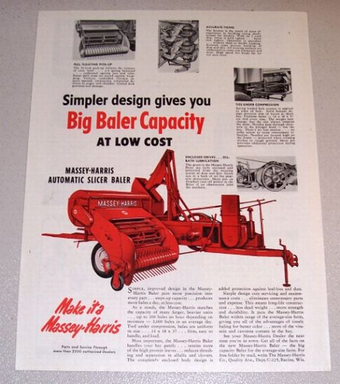 1953 Massey Harris Automatic Slicer Baler Farm Print Ad