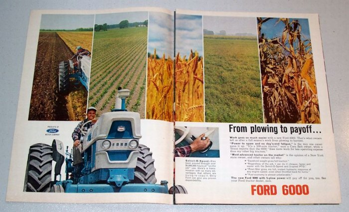 1963 Ford 6000 Diesel Farm Tractor 2 Page Color Print Ad