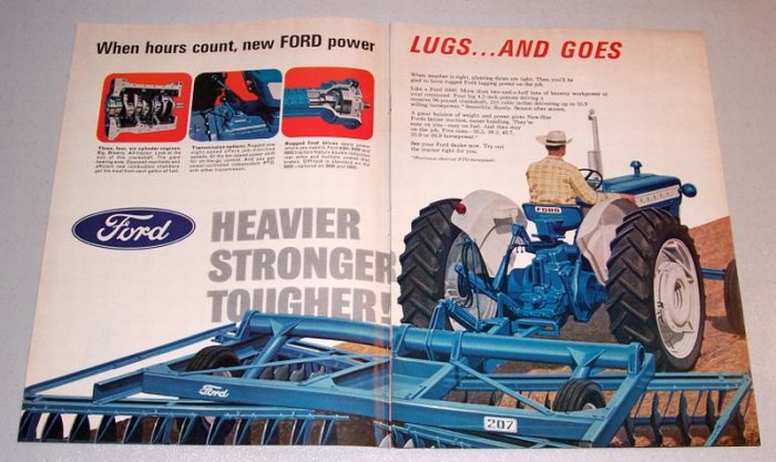1966 Ford 5000 Farm Tractor and 207 Disk 2 Page Color Print Ad