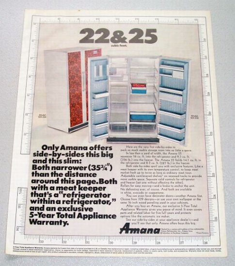 1968 Amana 25 Side by Side Refrigerator Color Print Ad