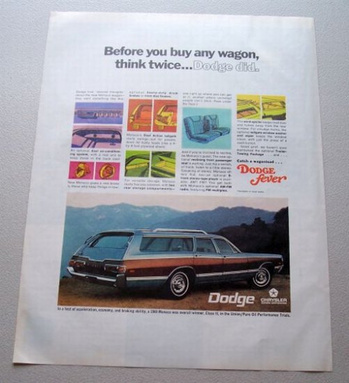 1969 Dodge Monaco Station Wagon Automobile Color Print Car Ad