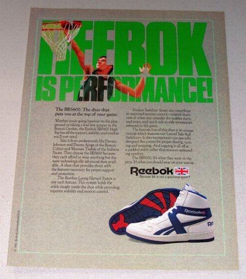 1987 Reebok BB5600 High Top Shoes Color Print Ad