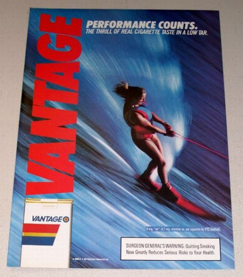 1987 Vantage Cigarettes Water Skiing Color Print Tobacco Ad