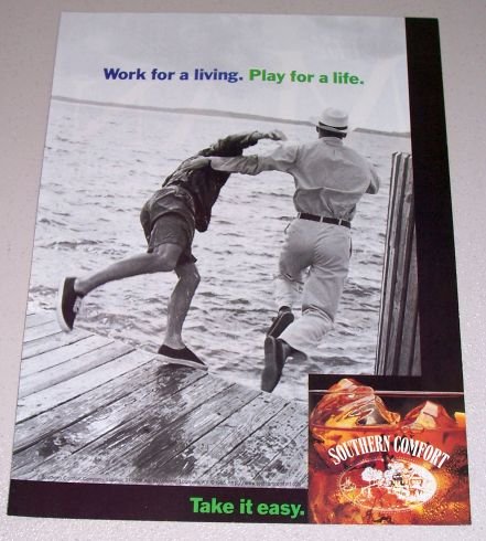1995 Southern Comfort Whiskey Lake Boat Dock Color Print Ad