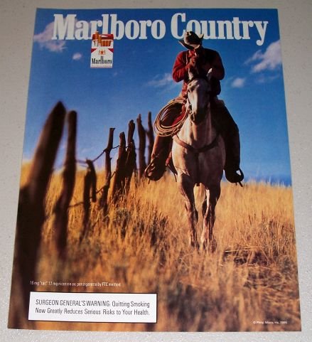 1995 Marlboro Cigarettes Horse Riding Western Scene Color Print Ad
