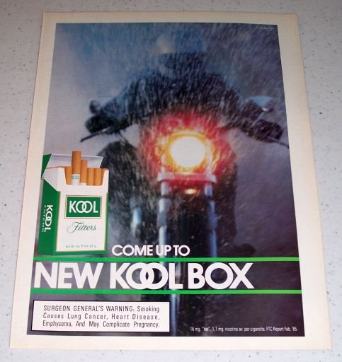 1985 Kool Filters Menthol Cigarettes Color Tobacco Ad