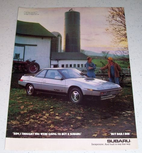 1986 Subaru Turbo XT Automobile Farming Themed Color Car Ad