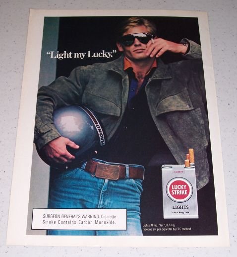 1986 Lucky Strike Lights Cigarettes Color Tobacco Ad