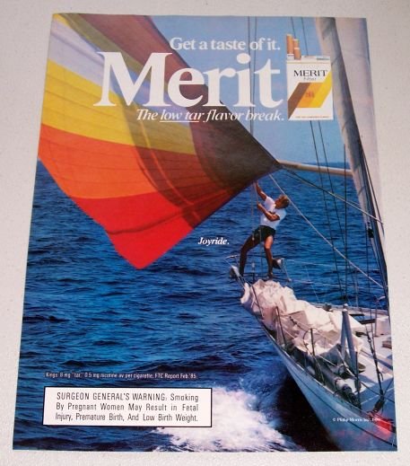 1986 Merit Cigarettes Sail Boating Color Tobacco Ad