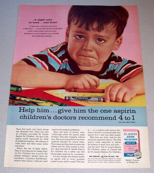 1962 St Joseph Aspirin Boy Crayola Crayons Color Print Ad