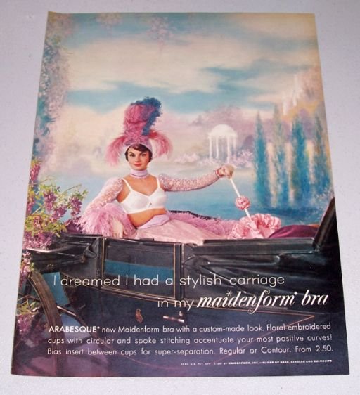 1961 Maidenform Arabesque Bra Carriage Art Color Print Ad