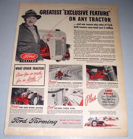 1952 Ford Farming Tractor Color Print Ad