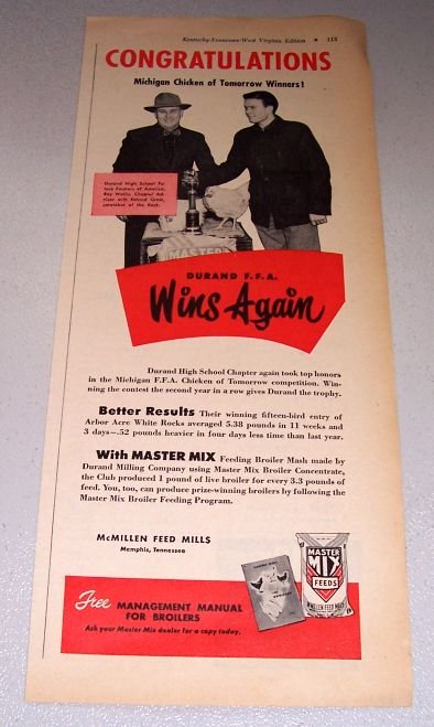 1952 Master Mix Feeds Durand FFA Roy Wallis Print Ad