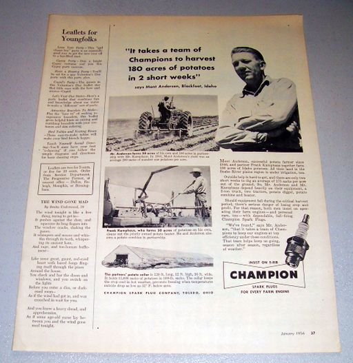 1956 Champion Spark Plugs Mont Anderson Blackfoot Idaho Print Ad