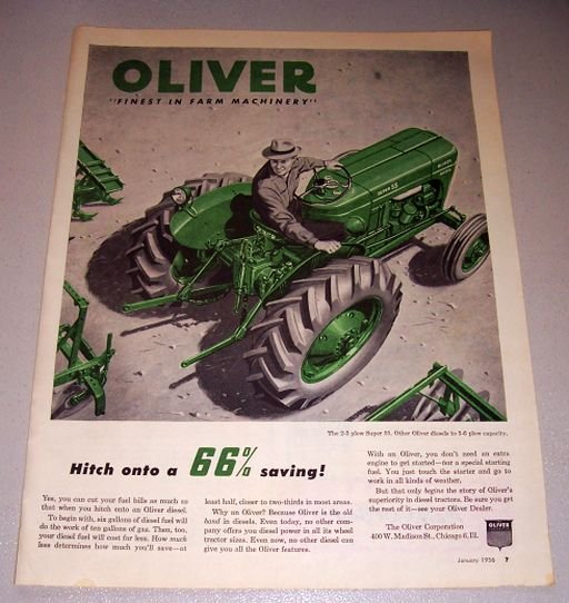 1956 Oliver Super 55 Diesel Farm Tractor Color Print Ad