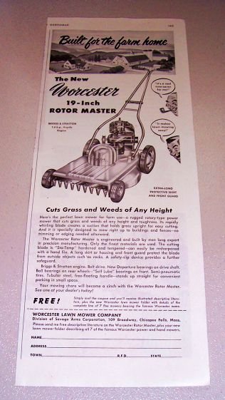 1952 Worcester Rotor Master Lawn Mower Print Ad