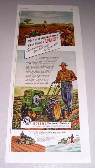 1952 Bolens Power Ho Deluxe Garden Tractor Color Print Ad