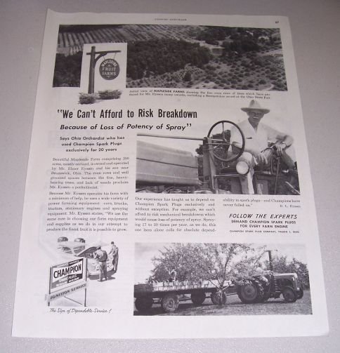 1952 Champion Spark Plugs Mr Elmer Eyssen Brunswick Ohio Print Ad